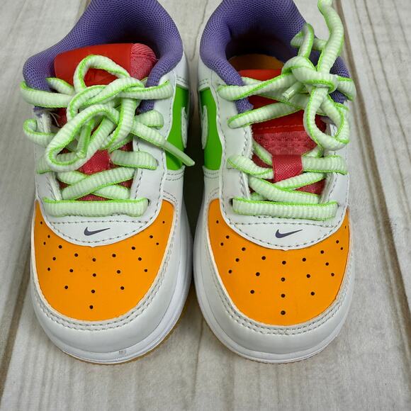 Nike Air Force 1 Toddler‎ Shoes White Orange Green Purple Yellow Size 6C - Picture 2 of 7
